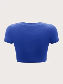 SHEIN EZwear Scoop Neck Solid Crop Tee - Blue - View 2