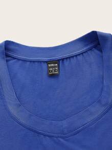 SHEIN EZwear Scoop Neck Solid Crop Tee - Blue - View 4
