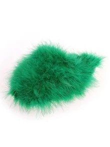 Plus Size Women's Faux Fur Slippers With Toe Cover, New Fluffy Winter House Slippers, Non-Slip - Green - View 3