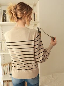 SHEIN Frenchy Áo len nữ Nút phía trước Sọc Giải trí - Nhiều màu - Xem 2