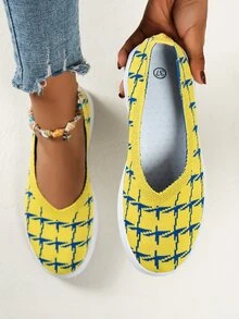 Zapatos con patrón de pata de gallo sin cordones - Amarillo - Ver 1