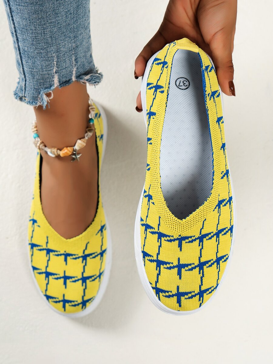 Zapatos con patrón de pata de gallo sin cordones - Amarillo - Ver 1