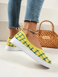 Zapatos con patrón de pata de gallo sin cordones - Amarillo - Ver 3