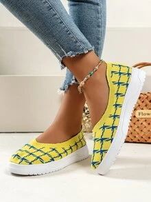 Zapatos con patrón de pata de gallo sin cordones - Amarillo - Ver 5