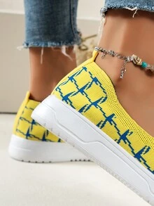 Zapatos con patrón de pata de gallo sin cordones - Amarillo - Ver 6