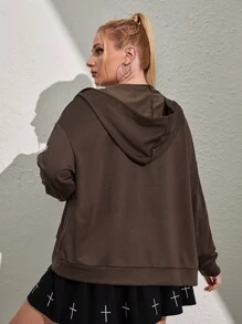 大碼骷髅圖案拉鏈開襟落肩袖連帽衫