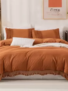 Burnt Orange Duvet Cover Set 3 Pieces Tassel Fringe Farmhouse Boho Bedding Set Ultra Soft Breathable Microfiber Tassel Fringed Comforter Cover Terracotta Shabby Chic Bedding Set For Boys Girls 1 Duvet Cover 2 Pillowcases No Comforter