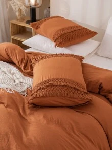 Burnt Orange Duvet Cover Set 3 Pieces Tassel Fringe Farmhouse Boho Bedding Set Ultra Soft Breathable Microfiber Tassel Fringed Comforter Cover Terracotta Shabby Chic Bedding Set For Boys Girls 1 Duvet Cover 2 Pillowcases No Comforter