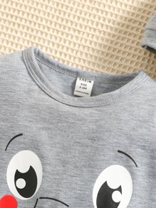 Baby Boy Cartoon Graphic Tee Jumpsuit & Accessory Hat - Grey - View 4