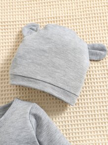 Baby Boy Cartoon Graphic Tee Jumpsuit & Accessory Hat - Grey - View 7