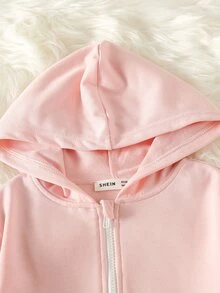 Áo khoác nỉ có khóa kéo in hình cầu vồng và khẩu hiệu dành cho bé gái tuổi teen - Màu Hồng baby - Xem 3