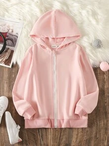 Áo khoác nỉ có khóa kéo in hình cầu vồng và khẩu hiệu dành cho bé gái tuổi teen - Màu Hồng baby - Xem 2