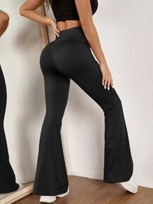 Yoga Basic Breathable Softness Top Stitching Sports Trousers - Black - View 3