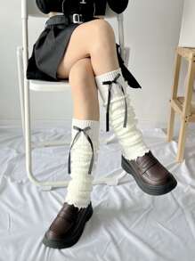 Sweetness Bow Decor Leg Warmers - White - View 4