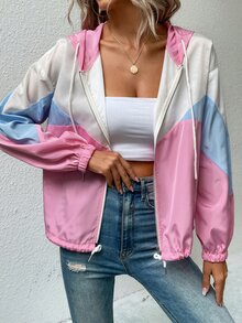 SHEIN Unity Rompevientos con costura con cordón con capucha - Multicolor - Ver 4