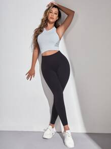 Yoga Trendy 條紋圖案短款運動背心 - 淺灰色 - 查看 3