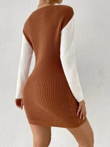 SHEIN Essnce 雙色前扭結毛衣洋裝 - 彩色 - 查看 2