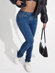 High Stretch Skinny Stacked Jeans - Dark Wash - View 5