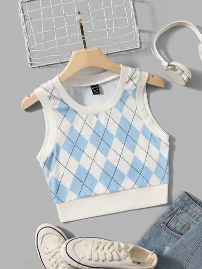 SHEIN EZwear Argyle Print Tank Top