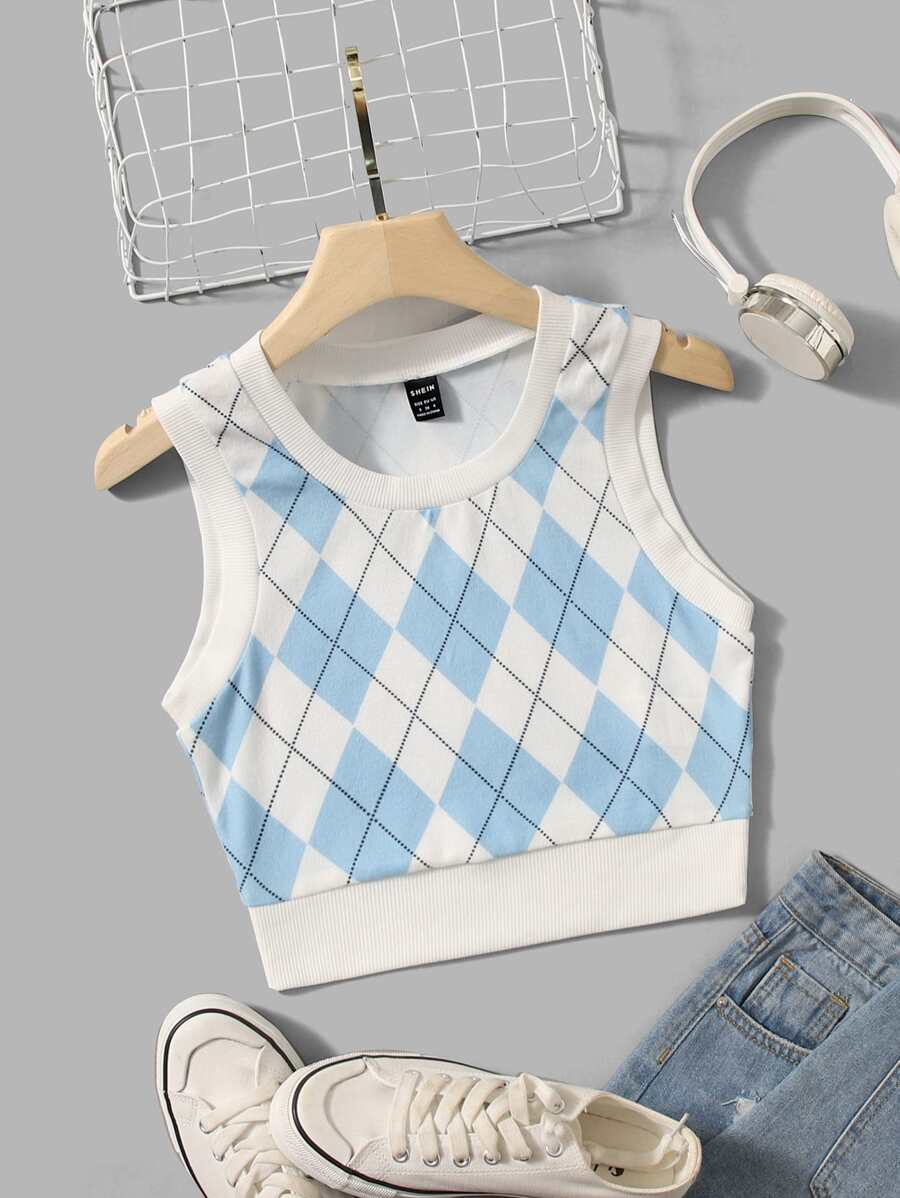 SHEIN EZwear 菱形印花背心上衣