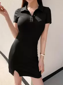 DAZY Polo Neck Split Hem Dress Sundress