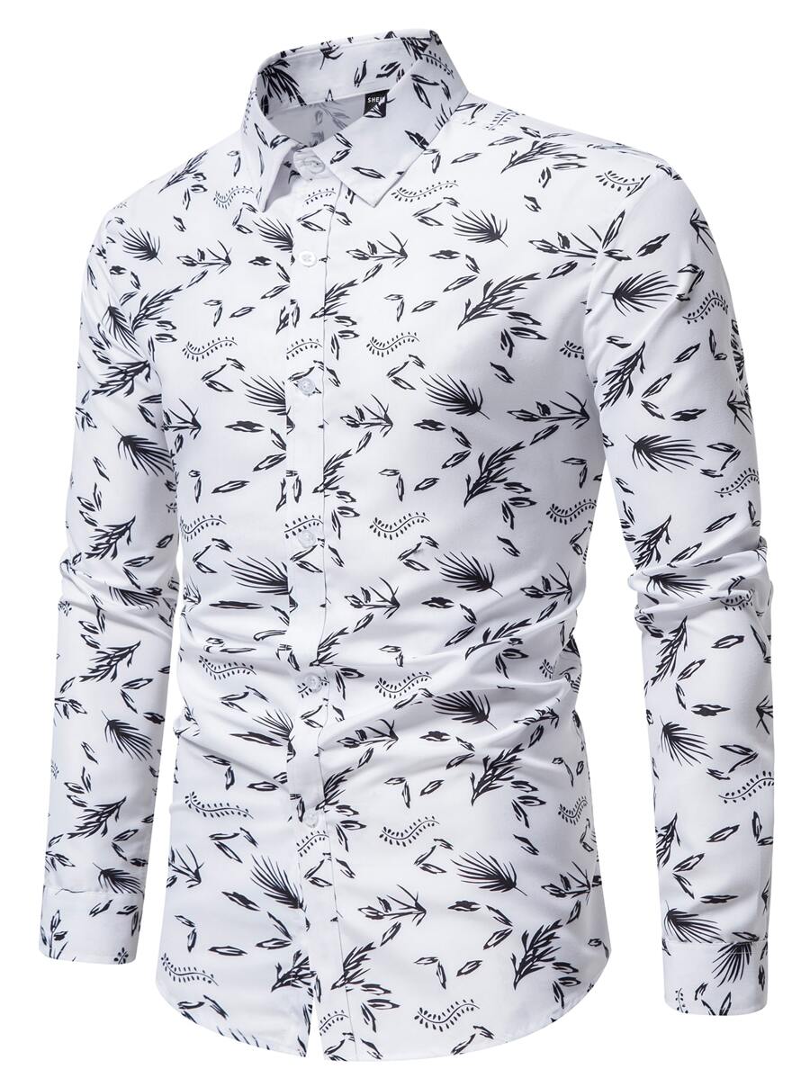 Manfinity Homme 男士滿版植物印花襯衫 - 白色 - 查看 1