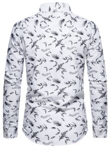 Manfinity Homme 男士滿版植物印花襯衫 - 白色 - 查看 2