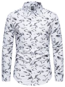 Manfinity Homme 男士滿版植物印花襯衫 - 白色 - 查看 3