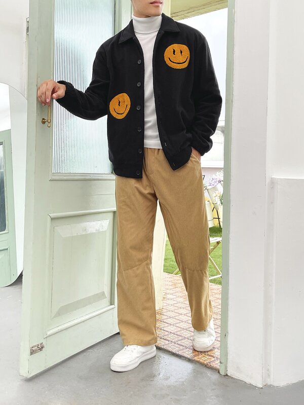 Manfinity Hypemode Men Expression Pattern Button Up Fleece Jacket