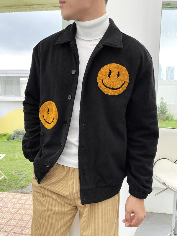 Manfinity Hypemode Men Expression Pattern Button Up Fleece Jacket