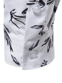 Manfinity Homme 男士滿版植物印花襯衫 - 白色 - 查看 5