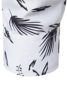 Manfinity Homme 男士滿版植物印花襯衫 - 白色 - 查看 4