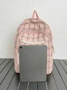 格紋字母刺繡功能背包 - 彩色 - 查看 8