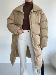 DAZY Abrigo acolchado con bolsillo en ángulo para invierno - Caqui - Ver 3