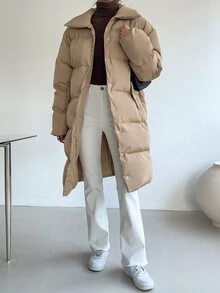 DAZY Abrigo acolchado con bolsillo en ángulo para invierno - Caqui - Ver 5