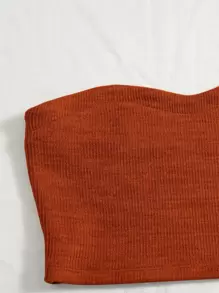 Soleia Ribbed Knit Tube Top & Cycling Shorts - Rust Brown - View 5