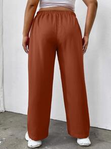 SHEIN LUNE Quần Plus Size Uốn nếp màu trơn Giải trí - Rỉ Nâu - Xem 2