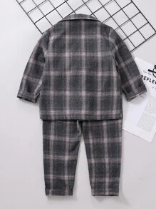 SHEIN 男小童格紋雙口袋西裝外套和褲子