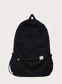 Letter Patch Decor Functional Backpack School Bag Bookbag For School Outdoors Freshman Sophomore Junior Senior Underclassmen Upperclassmen Lightweight,Portable - Black - View 1