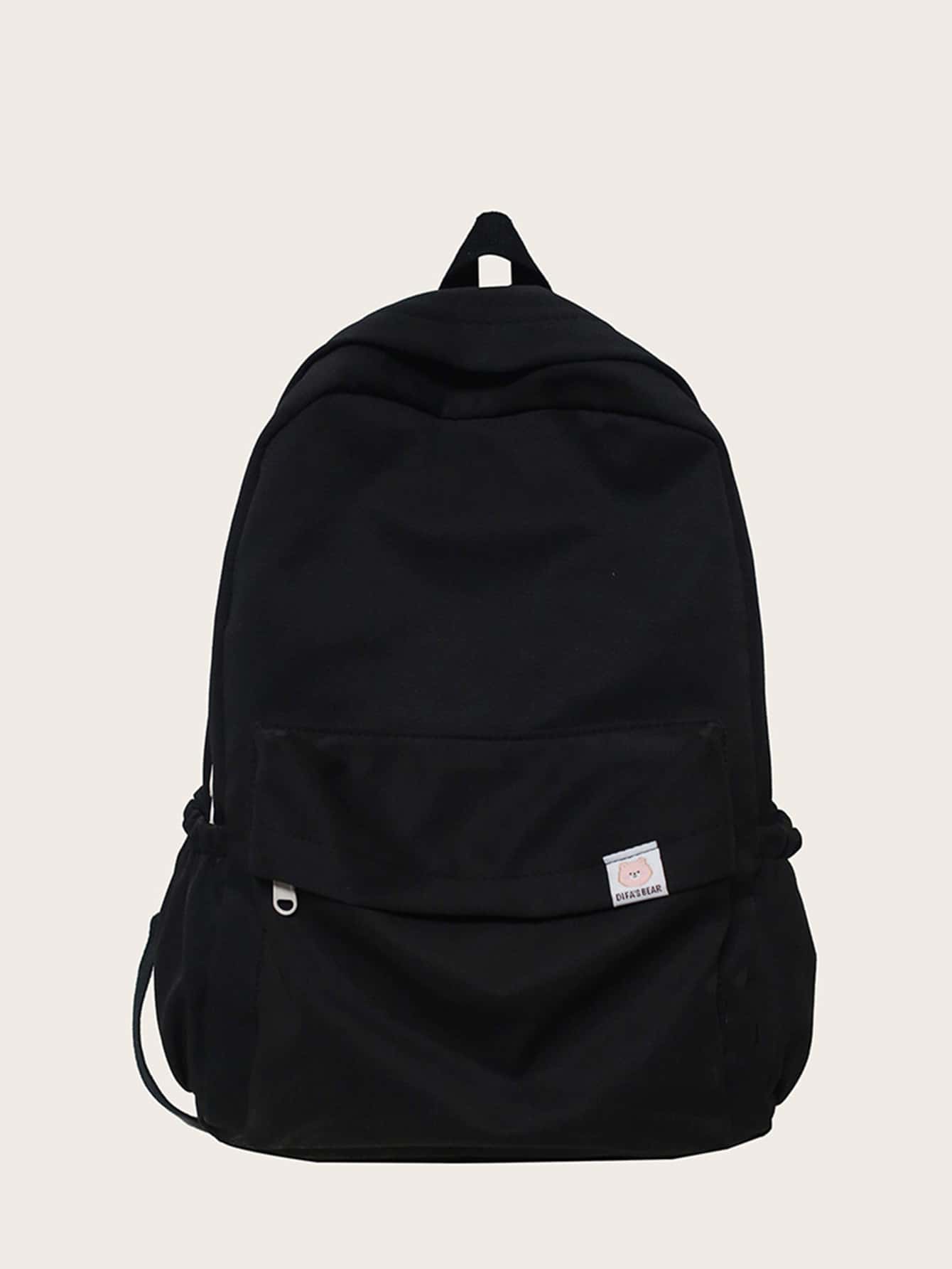 Letter Patch Decor Functional Backpack School Bag Bookbag For School Outdoors Freshman Sophomore Junior Senior Underclassmen Upperclassmen Lightweight,Portable - Black - View 1