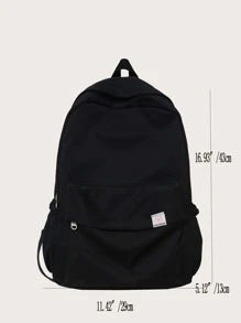 Letter Patch Decor Functional Backpack School Bag Bookbag For School Outdoors Freshman Sophomore Junior Senior Underclassmen Upperclassmen Lightweight,Portable - Black - View 4
