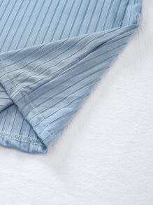 Young Boy Cartoon Graphic Contrast Piping PJ Set - Dusty Blue - View 3