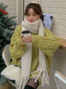 DAZY Fringe Trim Scarf - White - View 4