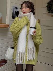 DAZY Fringe Trim Scarf - White - View 5