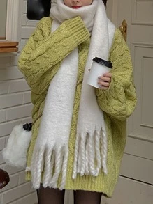 DAZY Fringe Trim Scarf - White - View 6