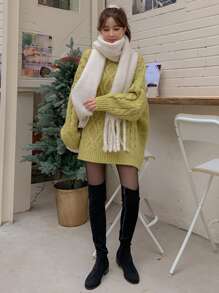 DAZY Fringe Trim Scarf - White - View 8