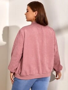 SHEIN LUNE Plus Floral Embroidery Drop Shoulder Corduroy Bomber Jacket - Dusty Pink - View 6
