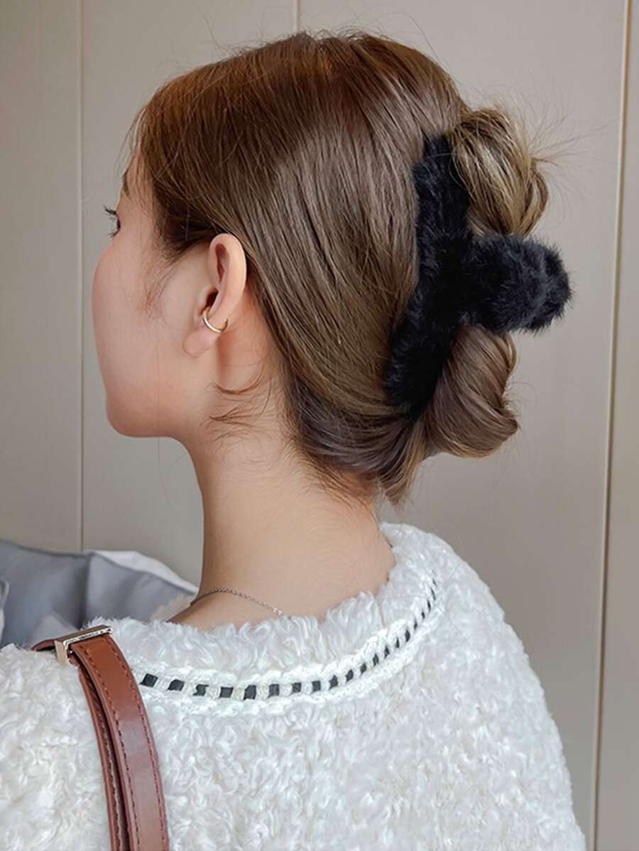 1 chiếc kẹp tóc bằng vải nhung màu trắng thích hợp để đeo hàng ngày và sử dụng ở nhà, mềm mại và thoải mái, có thể đeo ở bên ngoài Kẹp tóc kẹp tóc dễ thương - màu đen - Xem 1