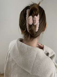 1入款白色毛絨髮夾，適合家居日常佩戴，柔軟舒適，可愛感十足，適用於戶外 - 卡其色 - 查看 2