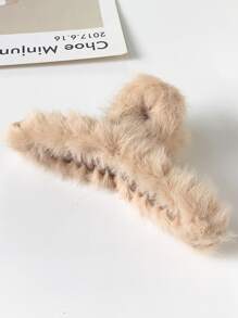 1入款白色毛絨髮夾，適合家居日常佩戴，柔軟舒適，可愛感十足，適用於戶外 - 卡其色 - 查看 3